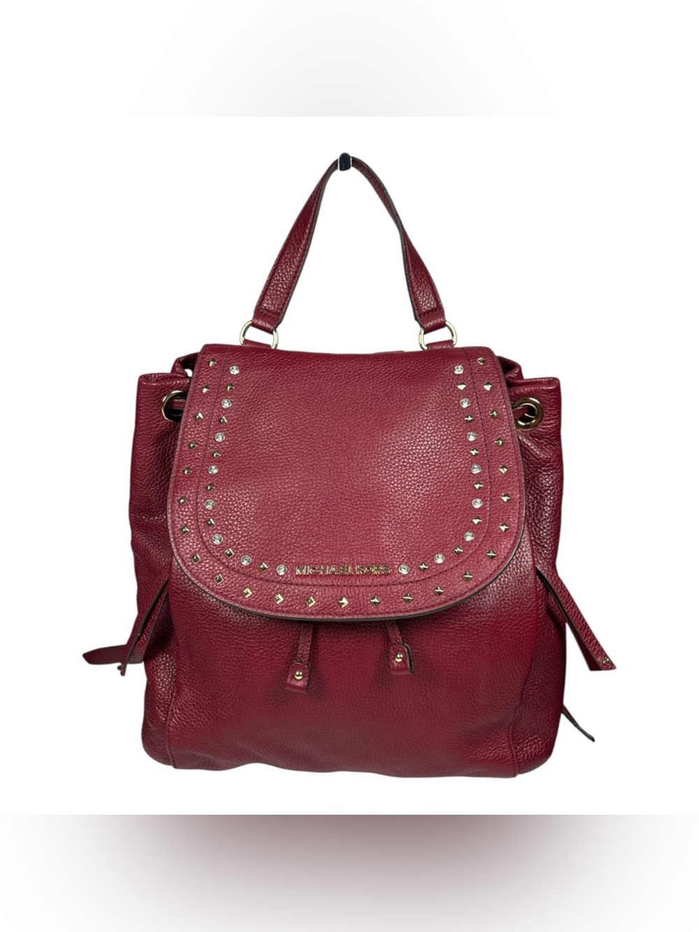 NWT Michael Kors Riley Large Pebbled Leather Backpack Mulberry Crystal Studded